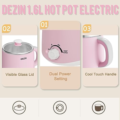 DEZIN HOT POT ELECTRIC, RAPID NOODLES COOKER, STAINLESS STEEL, PINK - Like New