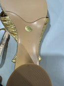 MICIFA WOMEN'S BOW KNOT ANKLE STRAP OPEN TOE HIGH BLOCK SANDAL - SIZE: 40 - GOLD - Brand New