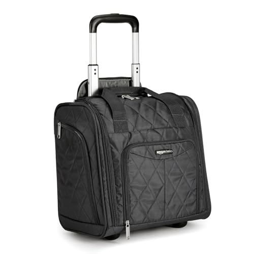 AMAZON Basics Underseat Carry On Luggage Wheels 14" Bag - Black Quilted - Like New