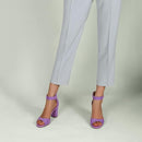 IDIFU CANDIE-MI PEEP TOE LOW BLOCK HEELS SANDALS ANKLE STRAP - 7.5 - LILAC SUEDE - Like New