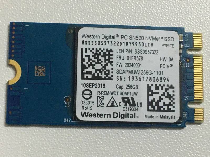 WESTERN DIGITAL SN520 NVME 256GB SSD M.2 2242 PCIE3 X 2 - BLUE - Like New