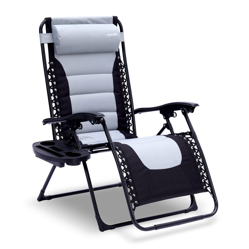 SERENELIFE PADDED ZERO GRAVITY LOUNGE CHAIR RECLINING PATIO CHAIRS -BLACK/GRAY - Like New