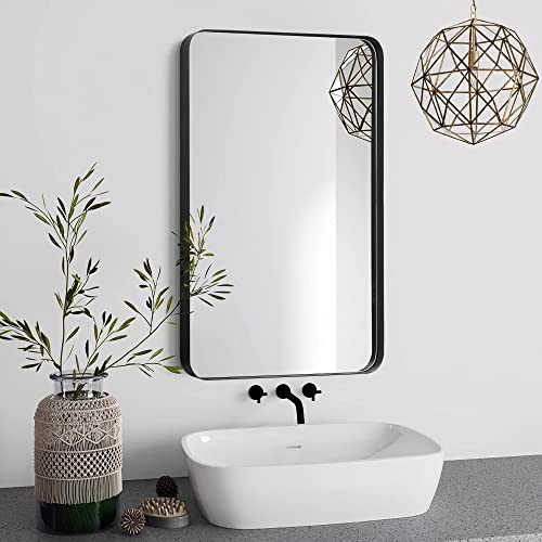 PAIHOME BLACK BATHROOM MIRROR, 24X36 INCH STAINLESS STEEL FRAME - BLACK - Like New