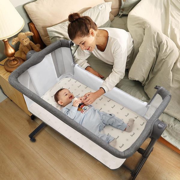 Li’l Pengyu Baby Bassinet Bedside Sleeper - Adjustable Crib All Mesh - Gray - Like New