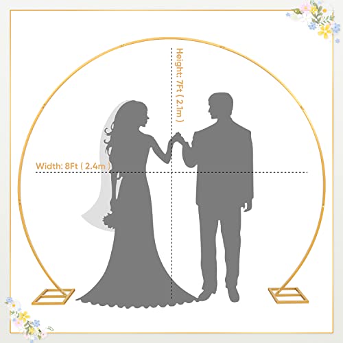 Suuwoee 8FT Balloon Arch Stand Round Backdrop Stand Circle Wedding Arch - Gold - Like New