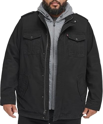 LEVI'S MEN'S COTTON HOODED MILITARY JACKET REGULAR & BIG & TALL MEN LT - BLACK - Brand New