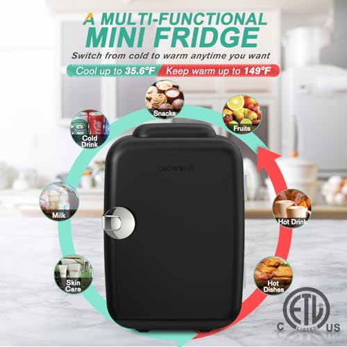CROWNFUL MINI FRIDGE 4 LITER/6 CAN PORTABLE COOLER WARMER FRIDGE - BLACK - Like New