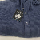 BLUE ICE PREMIUM MEN'S LOOSE FIT WAFFLE KNIT HENLEY PULLOVER HOODIE - 3XL - NAVY - Brand New