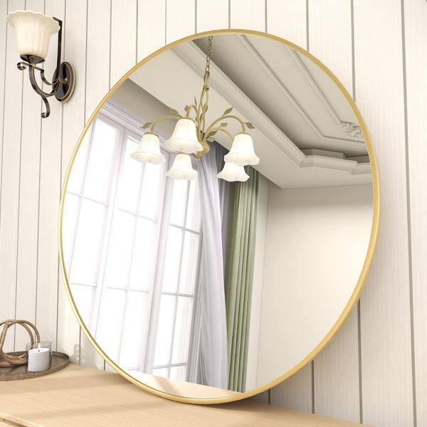 BEAUTYPEAK 24 INCH ROUND MIRROR, GOLD METAL FRAME CIRCLE MIRROR - GOLD - Like New