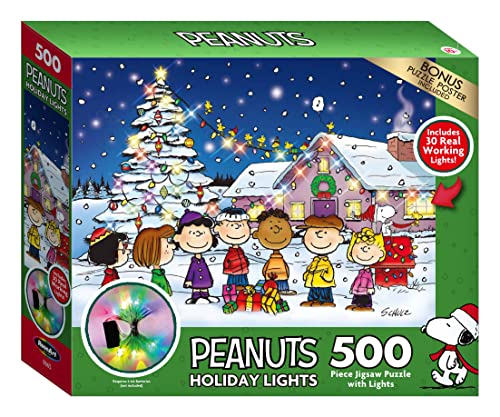 PEANUTS HOLIDAY FRIENDS GATHERING LIGHT UP 500 PIECE JIGSAW PUZZLE LED LIGHTS - Like New