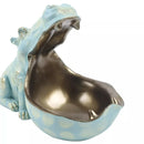 GENERIC RESIN HIPPOPOTAMUS STATUE SCULPTURE FIGURINE KEY CONTAINER - TEAL/GOLD - Like New