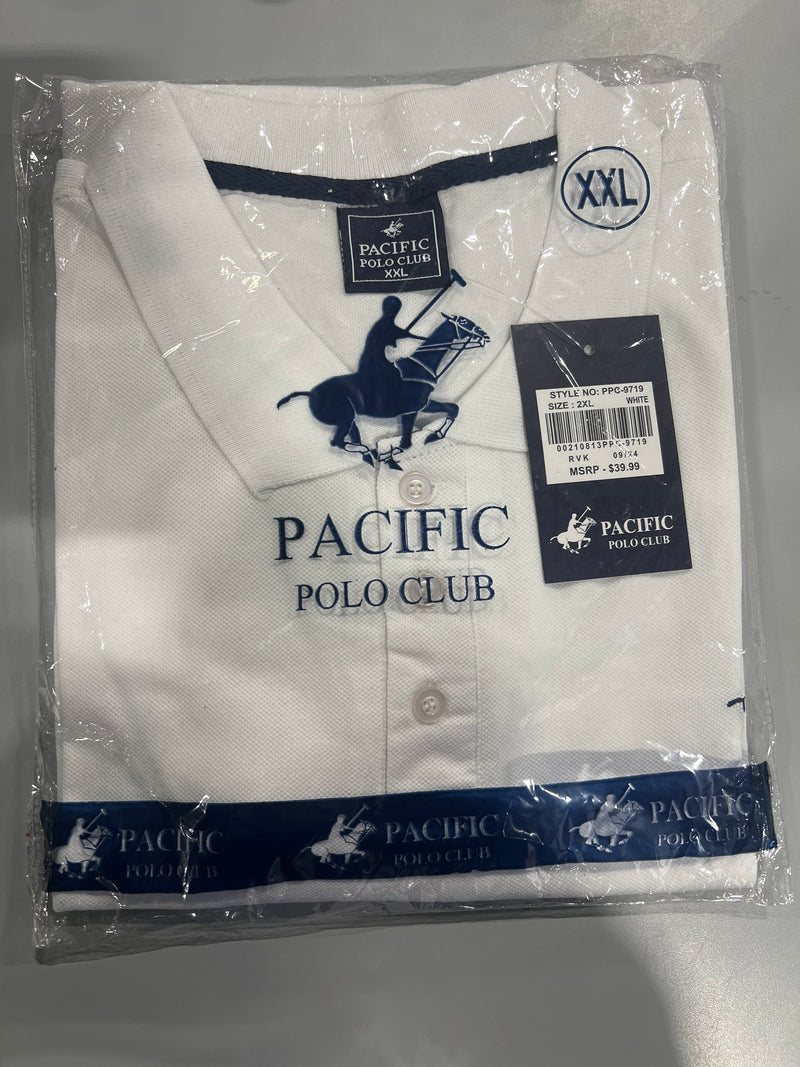 PACIFIC POLO CLUB 3 BUTTON POLO SHIRT - SIZE: MEN 2XL - WHITE/BLACK - Like New
