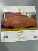 KATHY IRELAND 3 PIECE PREMIUM WAFFLE DOWN ALTERNATIVE COMFORTER SET QUEEN BROWN - Like New