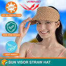 SUN CUBE WOMEN SUN VISOR HAT STRAW BEACH HAT WIDE BRIM UV PROTECTION BROWN - Like New