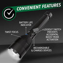 ENERGIZER 10000XT-R RECHARGEABLE LED TACTICAL FLASHLIGHT 10,000 LUMENS - BLACK - Like New
