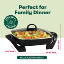 BELLA ELECTRIC SKILLET FRYING PAN GLASS LID NONSTICK TXG-616 - BLACK - Like New