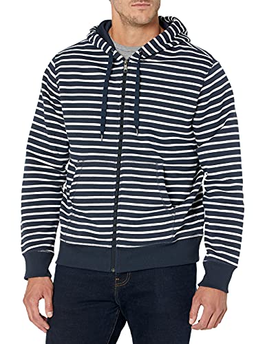 AMAZON ESSENTIALS MEN'S FULL-ZIP FLEECE HOODIE MEN'S NAVY WHITE STRIPE XS - Brand New