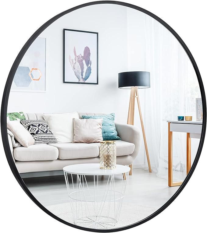 ZENSTYLE 24" Round Wall Mirror Modern Black Frame Bathroom H01-2756-G4D - BLACK Like New