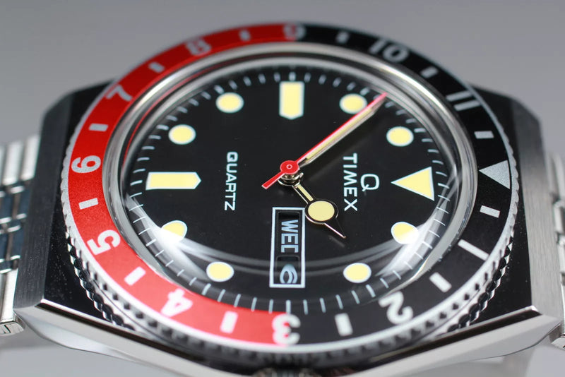 TIMEX Q REISSUE 38MM STAINLESS STEEL BRACELET WATCH - BLACK/RED - Like New