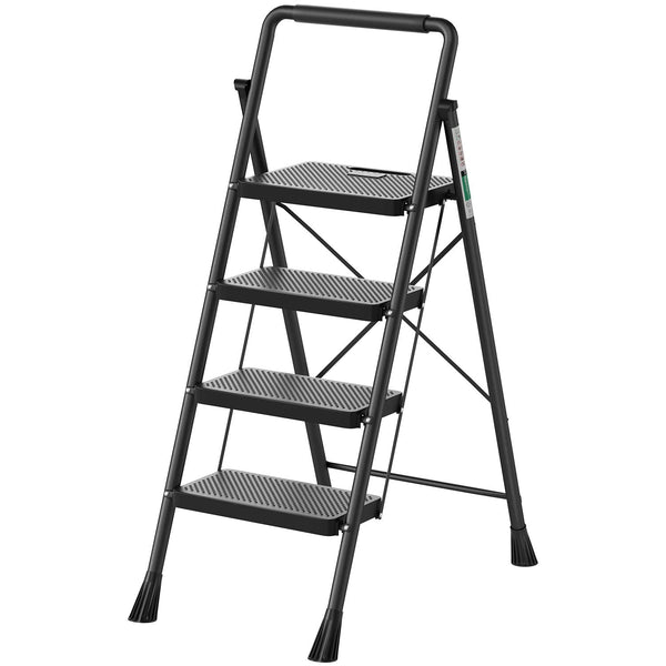 RIKADE 4 STEP LADDER FOLDING STEP STOOL WITH WIDE ANTI-SLIP PEDAL - BLACK - Like New