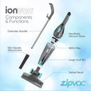 IONVAC ZIPVAC CORDED STICK VACUUM, MULTI-SURFACE 3-IN-1 - BLACK/LBLUE - Like New