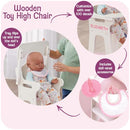 Badger Basket Wooden Baby Doll High Chair with Tray & Bib - White/Pink - Brand New