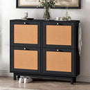 P PURLOVE SHOE CABINET RATTAN BOHO STYLE SHOE CABINET 4 FLIP DRAWERS - BLACK - Like New