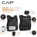 CAP BARBELL ADJUSTABLE WEIGHTED VEST VARIOUS SIZES - BLACK - Like New