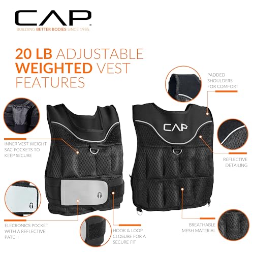 CAP BARBELL ADJUSTABLE WEIGHTED VEST VARIOUS SIZES - BLACK - Like New