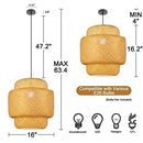POPRHINO Rattan Pendant Light Fixture, Hand Woven Bamboo Boho - Assorted - Brand New