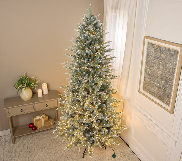 BETHLEHEM LIGHTS 8.5' MICRO LED TREE W/ 4-IN-1 LEDS - SNOW SPRUCE - Like New