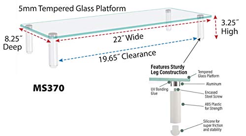 Kantek Glass Monitor Riser 5mm Tempered Glass Platform MS370 - Clear Glass - Like New