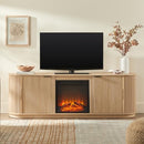 WALKER EDISON CHLOE REEDED TV STAND WITH FIREPLACE 75" 70" WECHL22704CO1 - Oak - Brand New