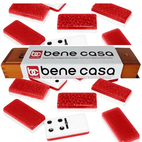 BENE CASA DOUBLE NINE HIGH GLOSS DOMINOES SET INCLUDES 55 DOMINOES - RED - Like New