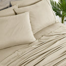BIBB HOME 2000 COUNT 6-PIECE BAMBOO SHEET SET WITH SNUG GRIP, QUEEN - WARM TAUPE - Like New