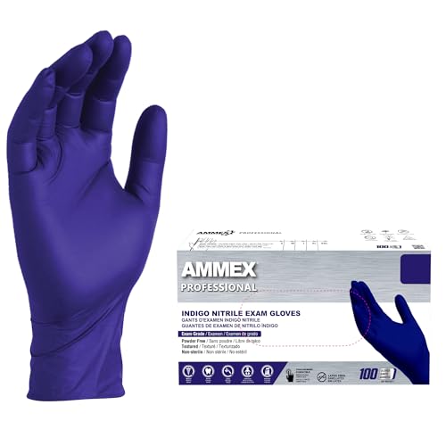 AMMEX INDIGO NITRILE DISPOSABLE EXAM GLOVES 3 MIL LATEX POWDER FREE BOX OF 100 - Brand New