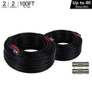 NIGHT OWL 100 FT. IN-WALL Rated BNC Video/Power Extension Cable 2 Pack - Black Like New