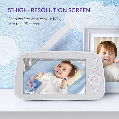 HiPP Baby Monitor 5" 720P Video Baby Monitor Tilt-Zoom Camera VA-IH006 - WHITE Like New