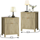 OAKHAM 2 DRAWER NIGHTSTANDS WITH CHARGING STATION, SET OF 2 - SUNWASHED ASH OAK - Like New