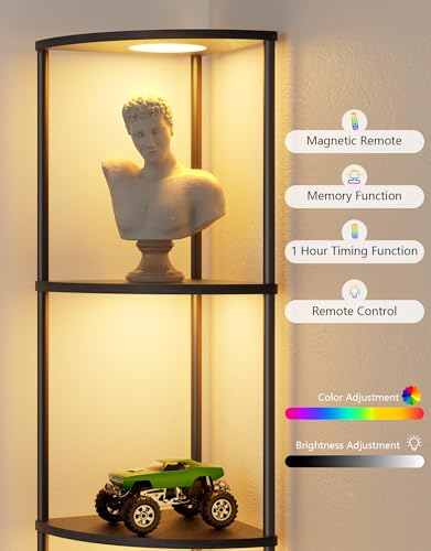 Corner Shelf (Narrow Book Shelf) with LED Light, Organizer Storage, Black - Like New