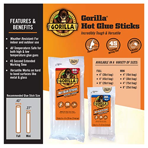 Gorilla Glue Sticks, Clear SAFT ALL TEMP EXTENDED WORKING TIME 45 COUNT - Brand New