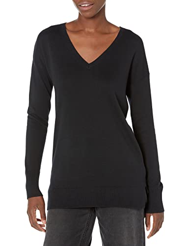 AMAZON ESSENTIALS WOMEN'S LIGHTWEIGHT LONG-SLEEVE V-NECK TUNIC SWEATER BLACK S - Brand New