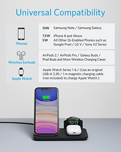 ANKER WIRELESS CHARGING STATION, POWERWAVE 3-IN-1 QI-CERTIFIED, B2579 - BLACK - Like New