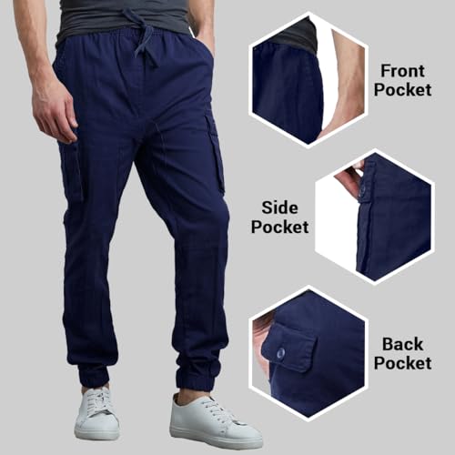 GALAXY BY HARVIC MEN'S TWILL CARGO JOGGERS - SIZE: MEN L - NAVY - Brand New