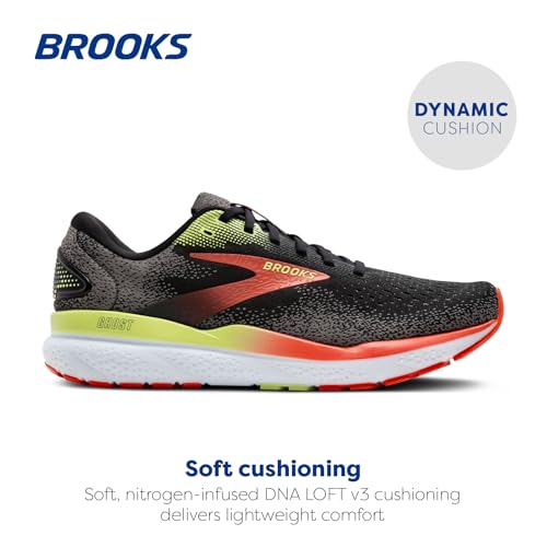 BROOKS MEN’S GHOST 16 NEUTRAL RUNNING SHOE SIZE MEN 10.5W BLACK/CITRUS/RED - Like New