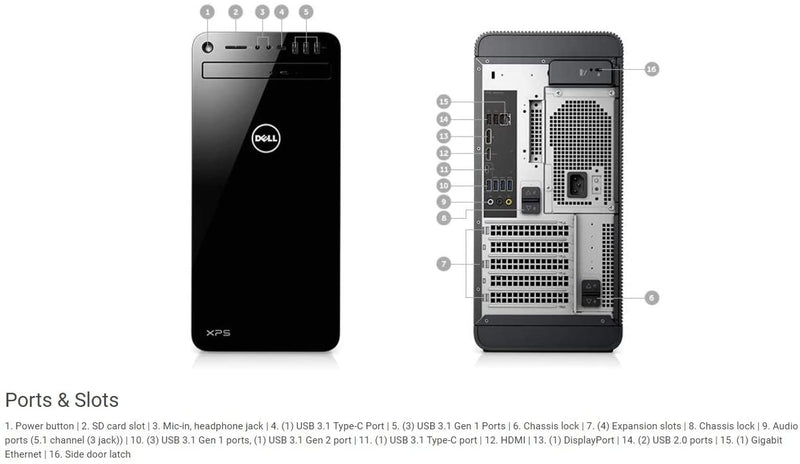 Dell XPS 8930 Desktop i7-9700 16 1TB HDD 256GB SSD GTX 1050 TI Win 10 Home - Like New