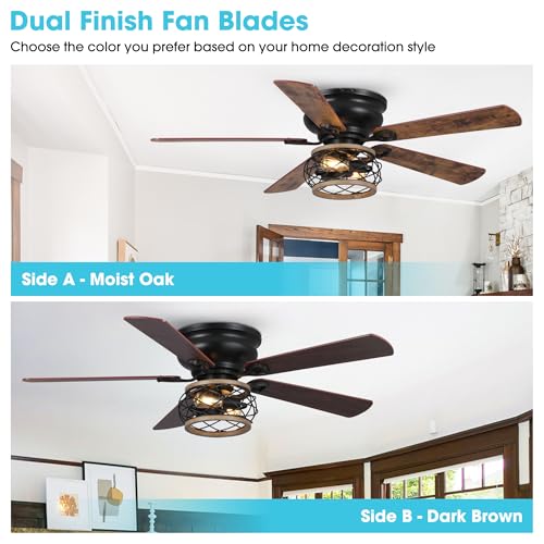 PARROT UNCLE CEILING FANS LIGHTS REMOTE 48 INCH FARMHOUSE CEILING FAN - BLACK - Like New