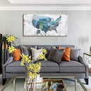 Zeydrt US Map Wall Decor Canvas Wall Art Brown Wood Background 20x40 Inches - Like New