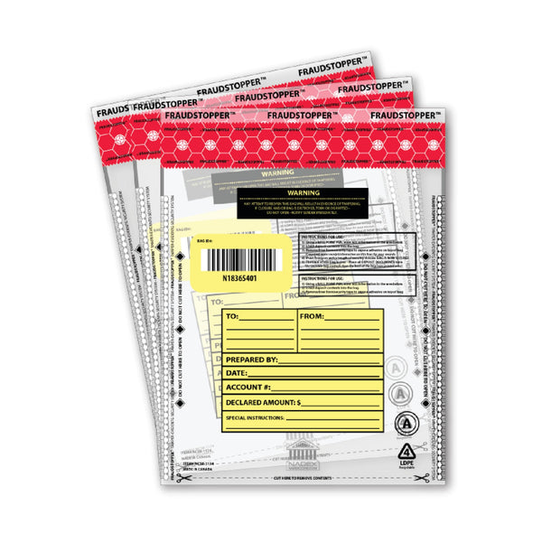 Nadex Tamper-Evident Deposit Bags, 9" x 12", Pack Of 25 Bags - Clear - Brand New