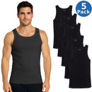 BLU ROCK MEN'S RIBBED CLASSIC TANK TOPS 5 PACK, SIZE MEDIUM - BLACK - Brand New